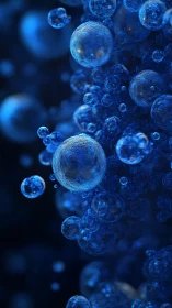 Midnight microcosm of luminous blue drifting spheres.