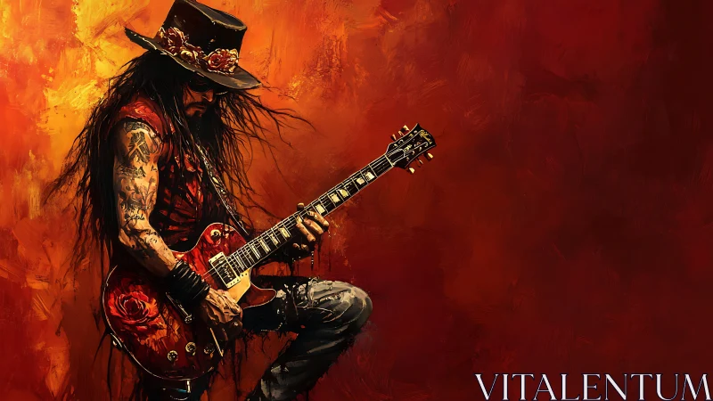 Riff-slinging outlaw guitarist ignites a molten sunset stage.