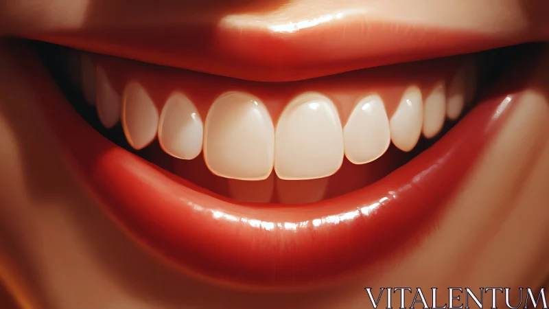 Close-up digital smile with glossy lips and white teeth.