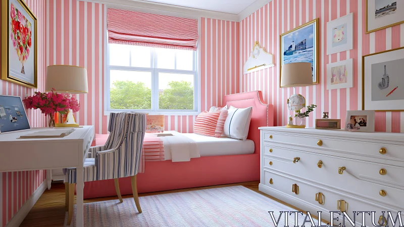 Striped pink daybed nook turns sunlight into soft candy calm