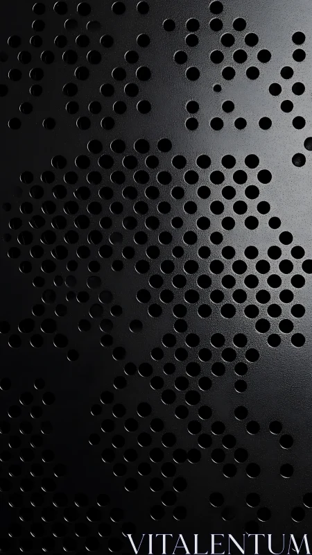 Perforated black metal surface shows dense circular hole grid