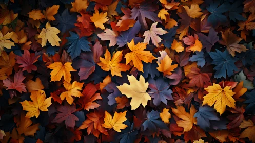 Autumn maple leaves form vivid overlapping color tapestry.