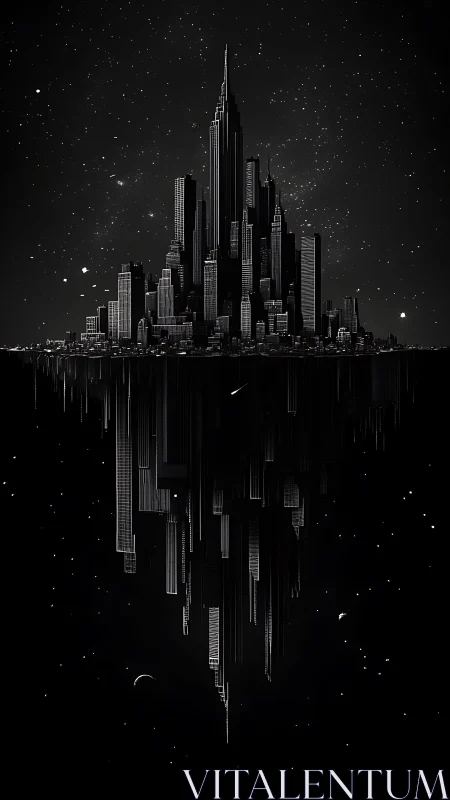 Symmetrical twin metropolis forming mirrored vertical skyline