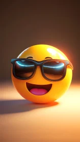 Cool yellow emoji head in sunglasses under warm light.