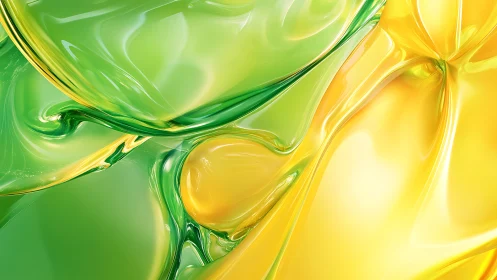 3D fluid abstraction in lime and citrus yellow glass planes.