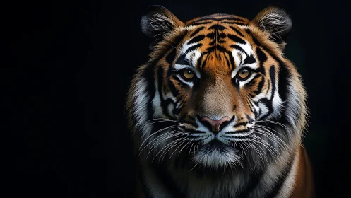 Golden-eyed tiger in quiet, moonlit shadowed stillness.