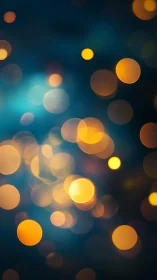 Defocused golden bokeh orbs glow against deep blue background