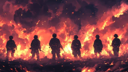 Soldiers Standing Resolute Against Massive Inferno.