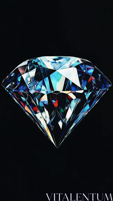 Prismatic diamond floats over deep black negative space.
