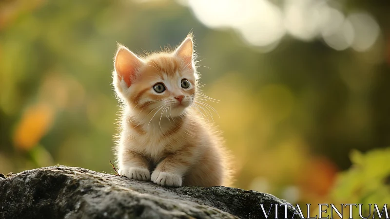Sunlit Whiskers: Ginger Kitten's Curious Moment.