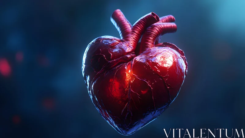 Realistic Human Heart Illustration with Vivid Lighting Effects.