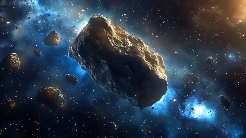 Massive rocky asteroid drifting in dense star filled space.