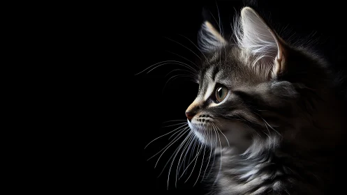 Feline Portrait Against Darkness: High-Contrast Digital Study.