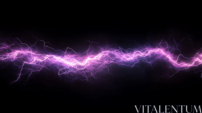 Purple electrical plasma arc spans horizontally on black