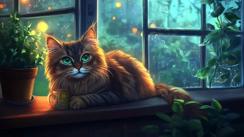 Luminous Feline Guardian: Fantasy Digital Portrait Study.