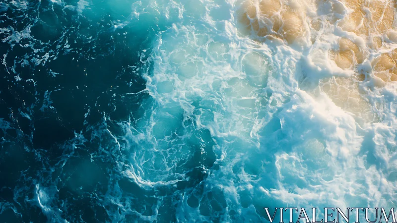 Ocean surface shows turbulent waves over shallow seafloor