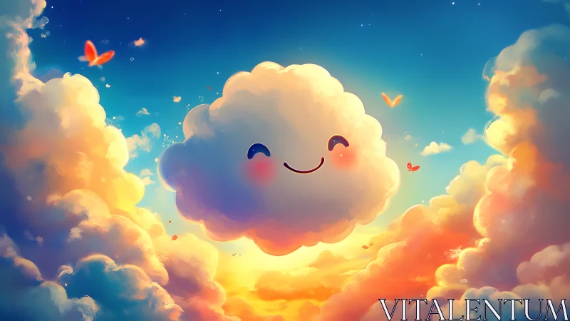 Smiling sunset cloud drifts like a gentle guardian of joy