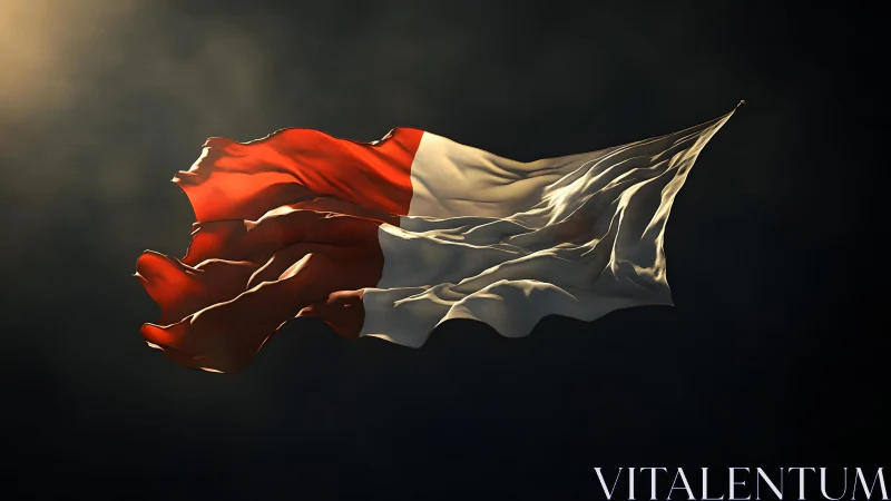 Dramatic Indonesian Flag in Motion Against Dark Background.