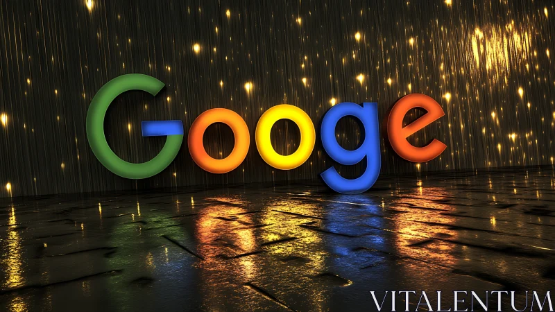 Luminous rainbow letters lounge beneath a digital starshower