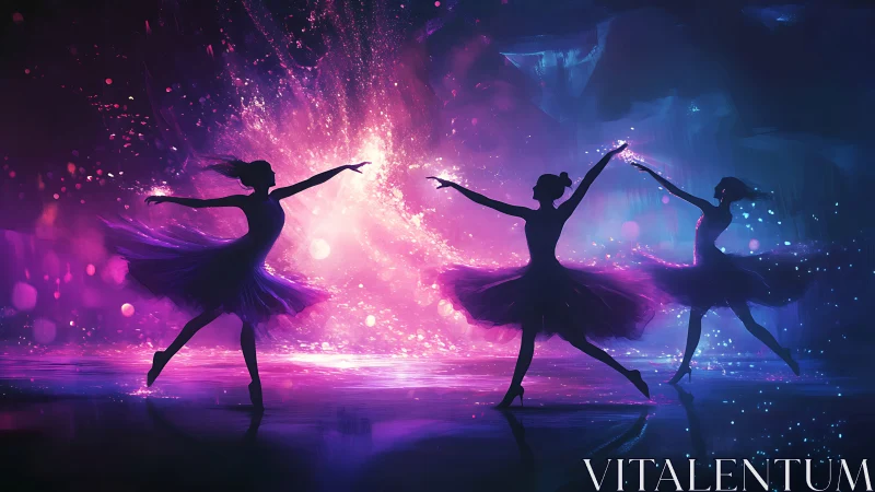 Ballerinas dance through neon light and swirling color storms.