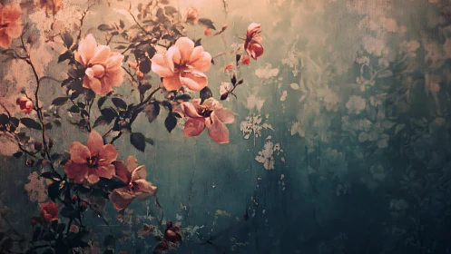 Vintage Floral Against Weathered Wall.