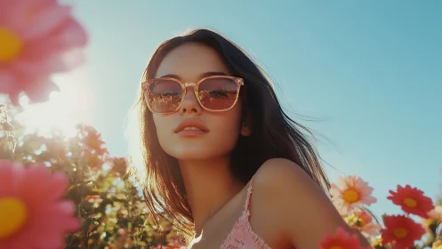 Sunlit sunglasses turn a daisy field into quiet summer magic