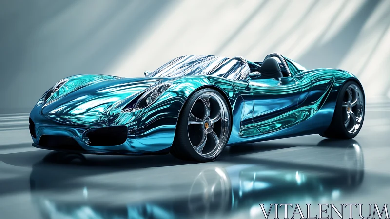 Chrome-blue dream roadster gliding through liquid light.