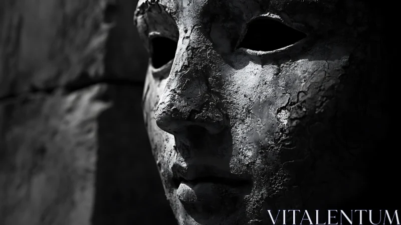 Eroded stone face mask in high contrast chiaroscuro study