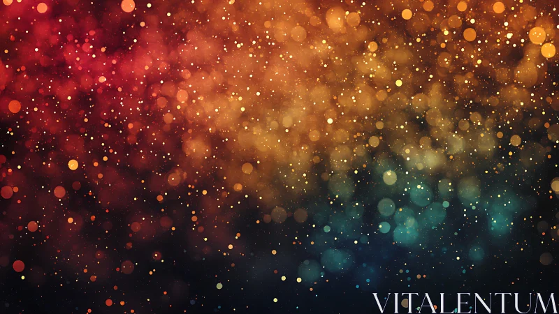 Defocused bokeh particle field shows warm to cool gradient spectrum