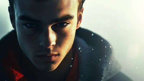 Brooding youth portrait under cold cinematic side light.