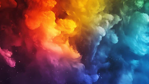 Colorful swirling clouds paint a dreamy rainbow sky