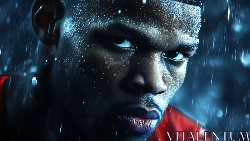 Focused athlete meets the storm with fierce determination.