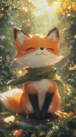 Smiling woodland fox enjoys a golden sunlit forest morning