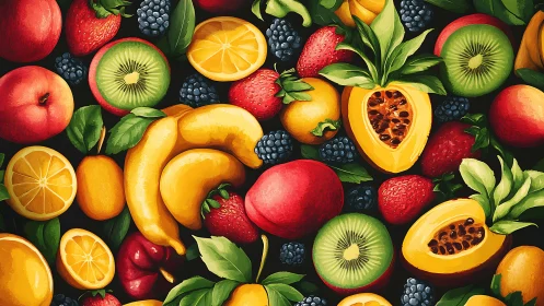 Tropical fruit collage showcases bold color and crisp detail.