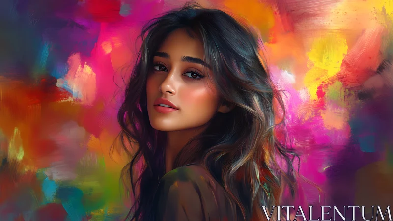 Digital painting portrait with prismatic abstract bokeh field.