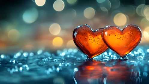 Two Radiant Red Hearts Glowing Together in Love