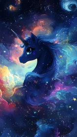Starlit midnight unicorn adrift in nebula dreamscape.