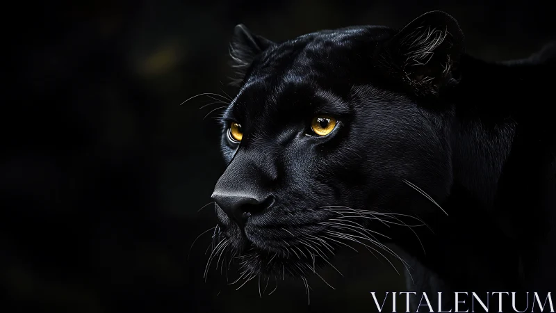 Black Panther with Golden Eyes Against Dark Background.