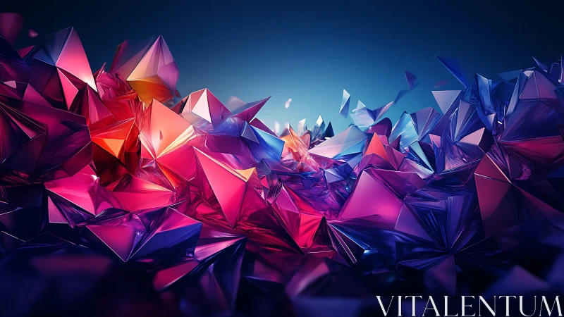 Iridescent low-poly crystal shards in neon gradient bloom.