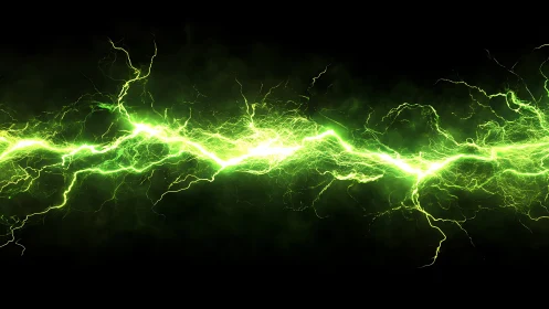 Electric emerald stormbolt crackling across cosmic dark.
