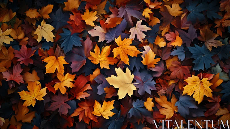 Autumn maple leaves form vivid overlapping color tapestry.