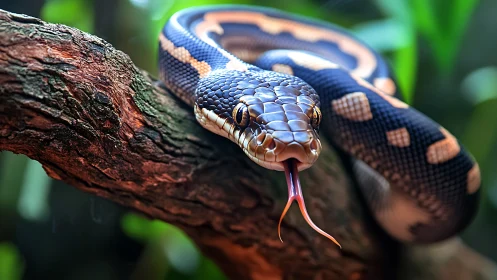 Curious python leans forward and tastes the emerald jungle air