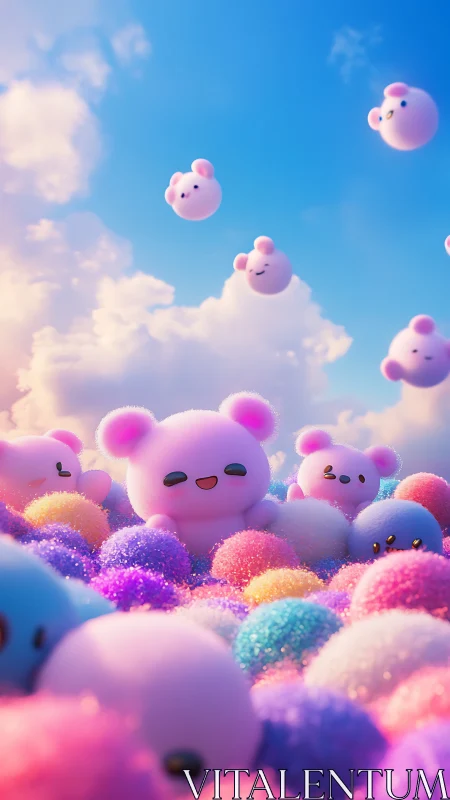 Volumetric kawaii spheres in iridescent cloudlike gradient field.