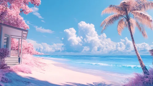 Bougainvillea Beach Pavilion With Tropical Oceanscape.