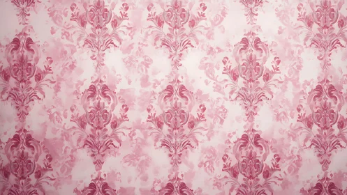 Ornate pink damask pattern with soft watercolor ground.
