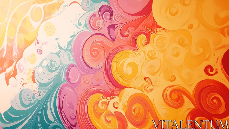 Swirling sunrise currents in candy-toned abstract skies.