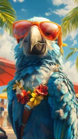 Photorealistic tropical parrot portrait with sunglass styling.