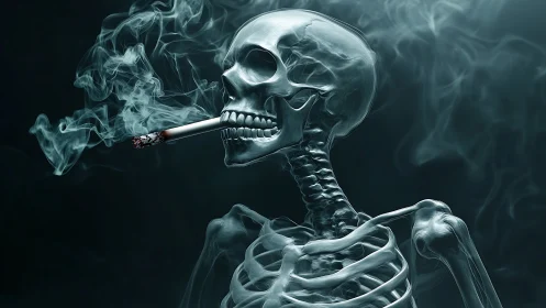 Smoky skeleton quietly warns about the cost of cigarettes