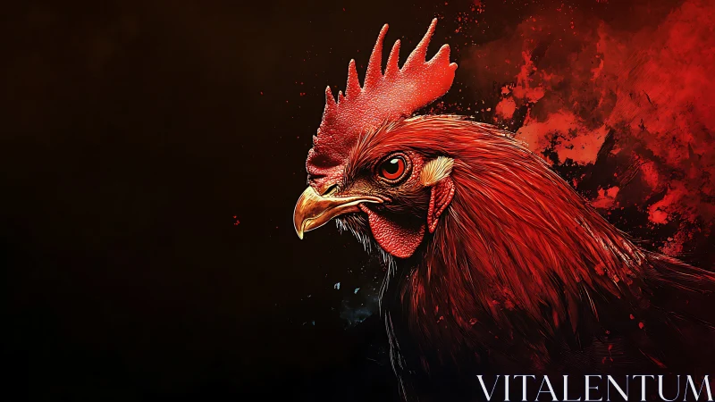 Crimson Rooster: High-Contrast Digital Portrait with Explosive Chromatic Energy.
