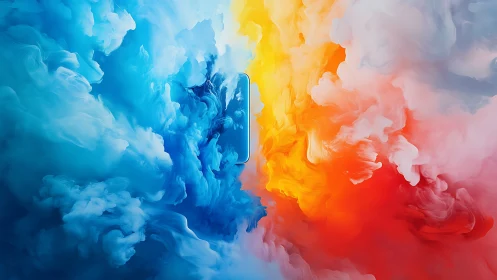 Digital painting phone reveal in chromatic smoke fields.